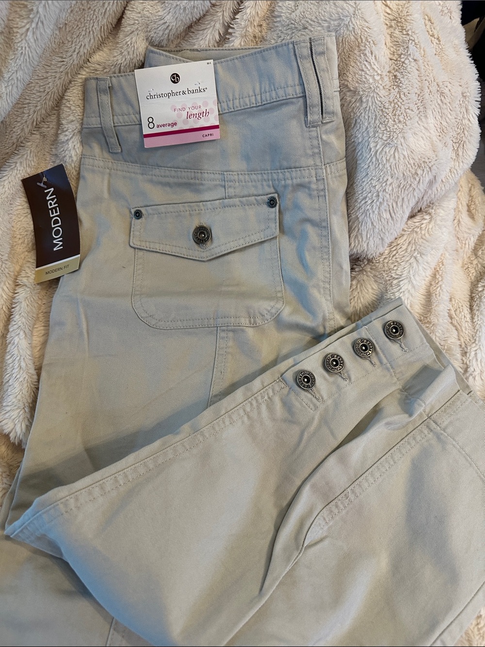 Christopher & Banks Light Taupe Capri Pants with Flap Pocket - Picture 2 of 5